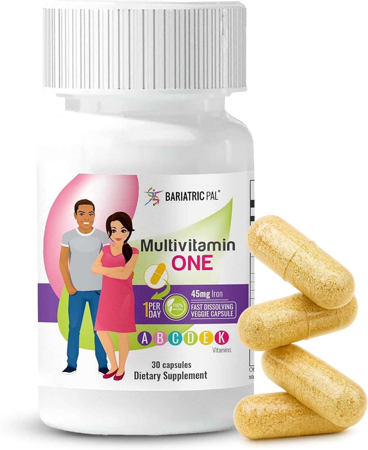 BariatricPal Multivitamin ONE 1 per Day! Bariatric Multivitamin Capsule with 45mg Iron