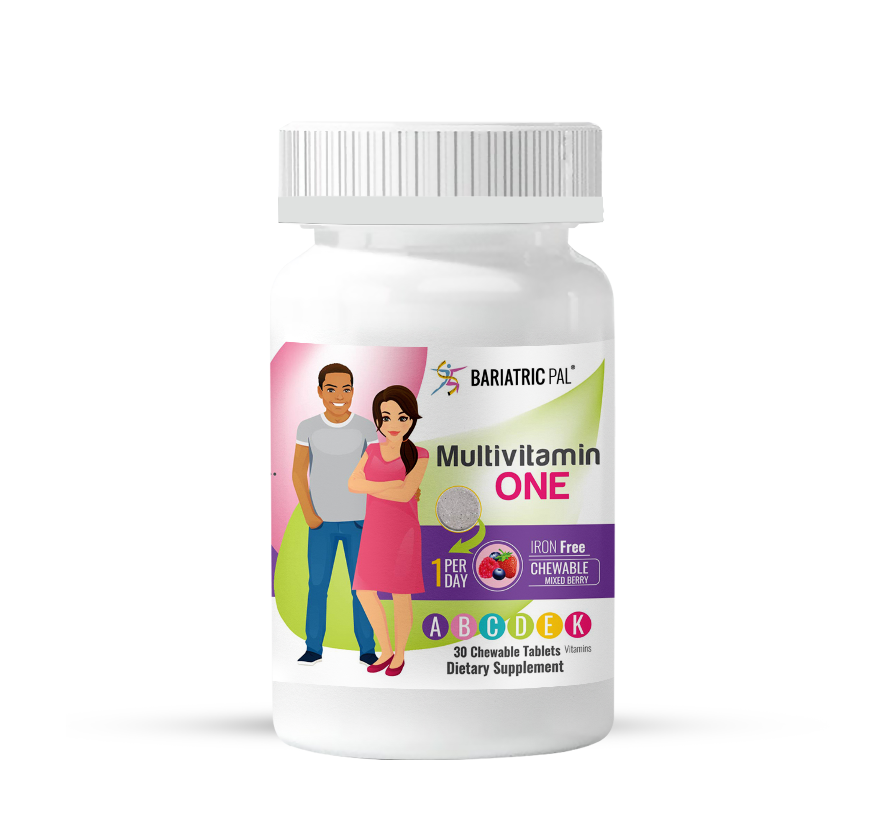 BariatricPal Multivitamin ONE 1 per Day! Bariatric Multivitamin Chewable & IRON-FREE - Mixed Berry (CLEARANCE: Best by December 31, 2025)