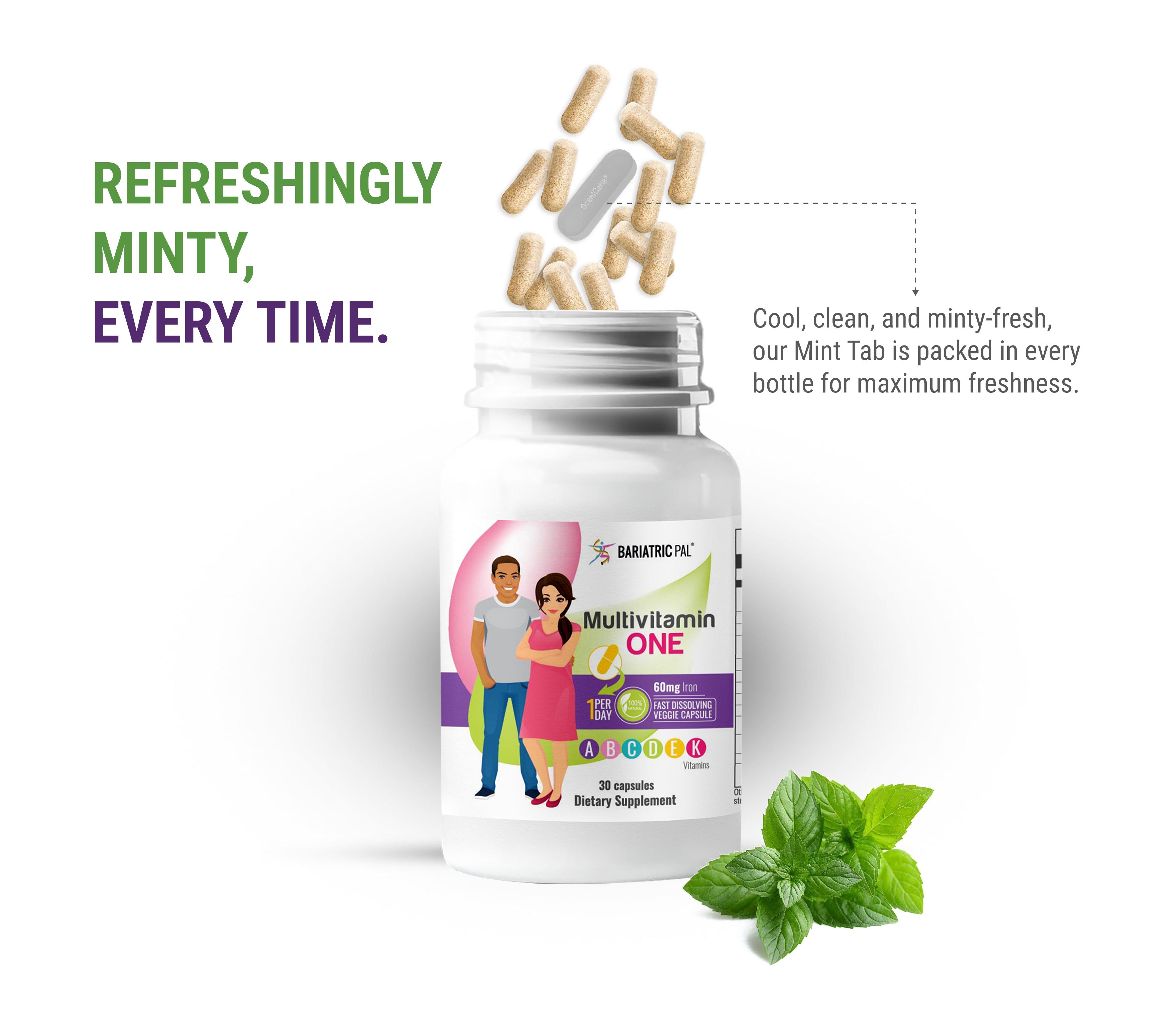 BariatricPal Multivitamin ONE 1 per Day! Bariatric Multivitamin Capsule with 60mg Iron (NEW!)